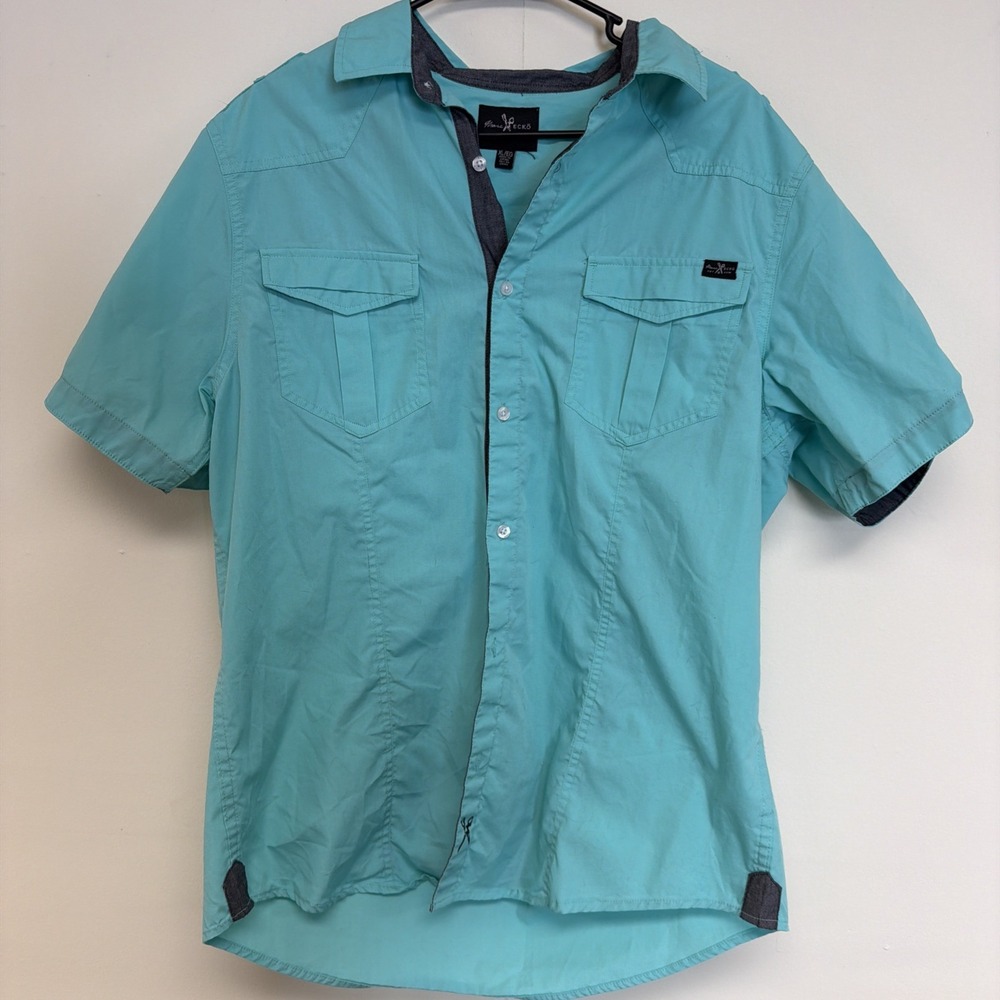 Marc Ecko mens button down shirt Teal Y2K Size XL Vintage